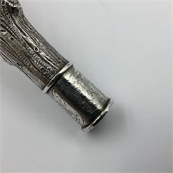 Victorian silver walking cane handle, modelled as a panther upon a tree branch, hallmarked London 1851, maker's mark worn and indistict