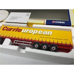 Corgi - three limited edition lorries; CC11905 ERF EC Flatbed Trailer & Log Load Los Millican (Penton) Ltd; CC12102 Renault Premium Curtainside Wm.Armstrong (Longtown) Ltd; and CC12903 Scania Topline Curtainside Currie European Transport; all boxed (3)