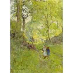 Rowland Henry Hill (Staithes Group 1873-1952): Children on Wooded Path, watercolour signed and dated 1897, 24cm x 18cm  DDS - Artist's resale rights may apply to this lot  
