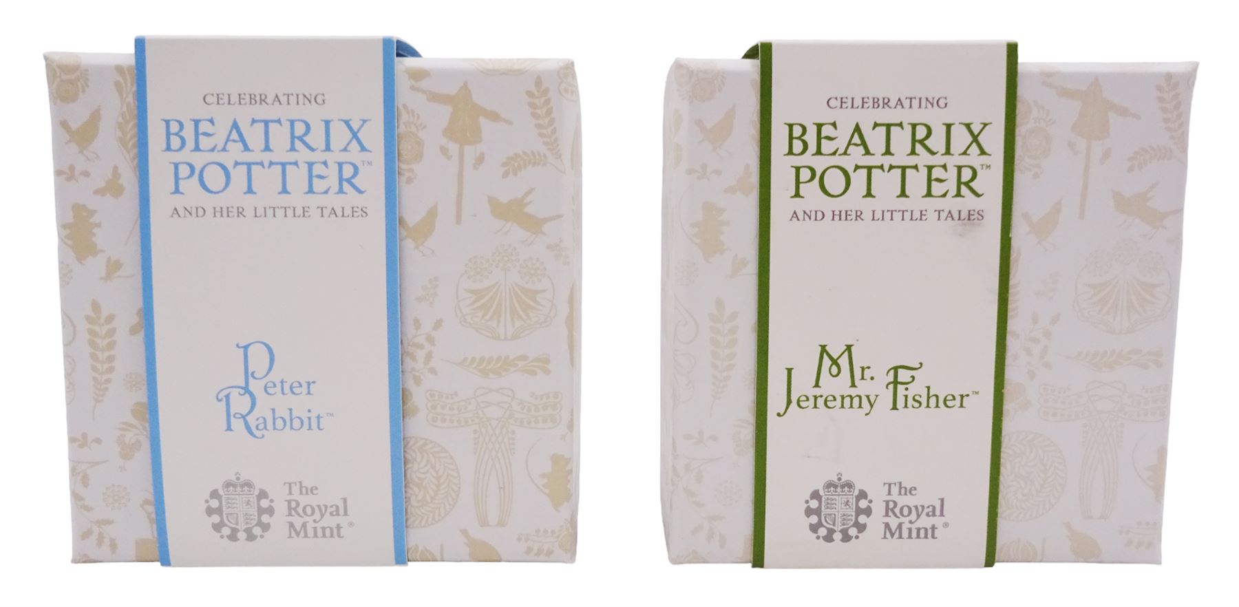 Two The Royal Mint United Kingdom Beatrix Potter silver proof fifty pence coins, 'Mr Jeremy Fisher' and 'Peter Rabbit', both cased with certificates