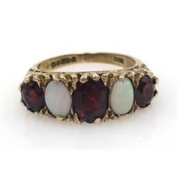  Five stone opal and garnet ring, hallmarked 9ct  