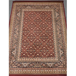  Pair Persian style maroon ground rug, repeating border, 230cm x167cm  