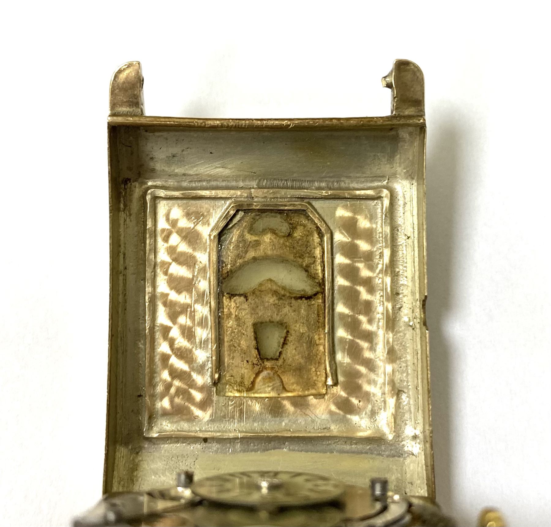 Swiss early 20th century 9ct gold manual wind Jump Hour wristwatch watch, Glasgow import marks 1932, on expanding gilt strap