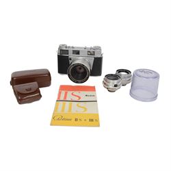 Kodak Retina III S camera outfit, comprising camera body serial no. 51394, three Schneider-Kreuznach lenses including Retina-Xenon f:1.9/50mm, Retina-Curtagon f:2.8/35mm and Retina-Tele-Arton f:4/85mm, viewfinder, close up rangefinder, filters and hood, contained within a brown Kodak carry case