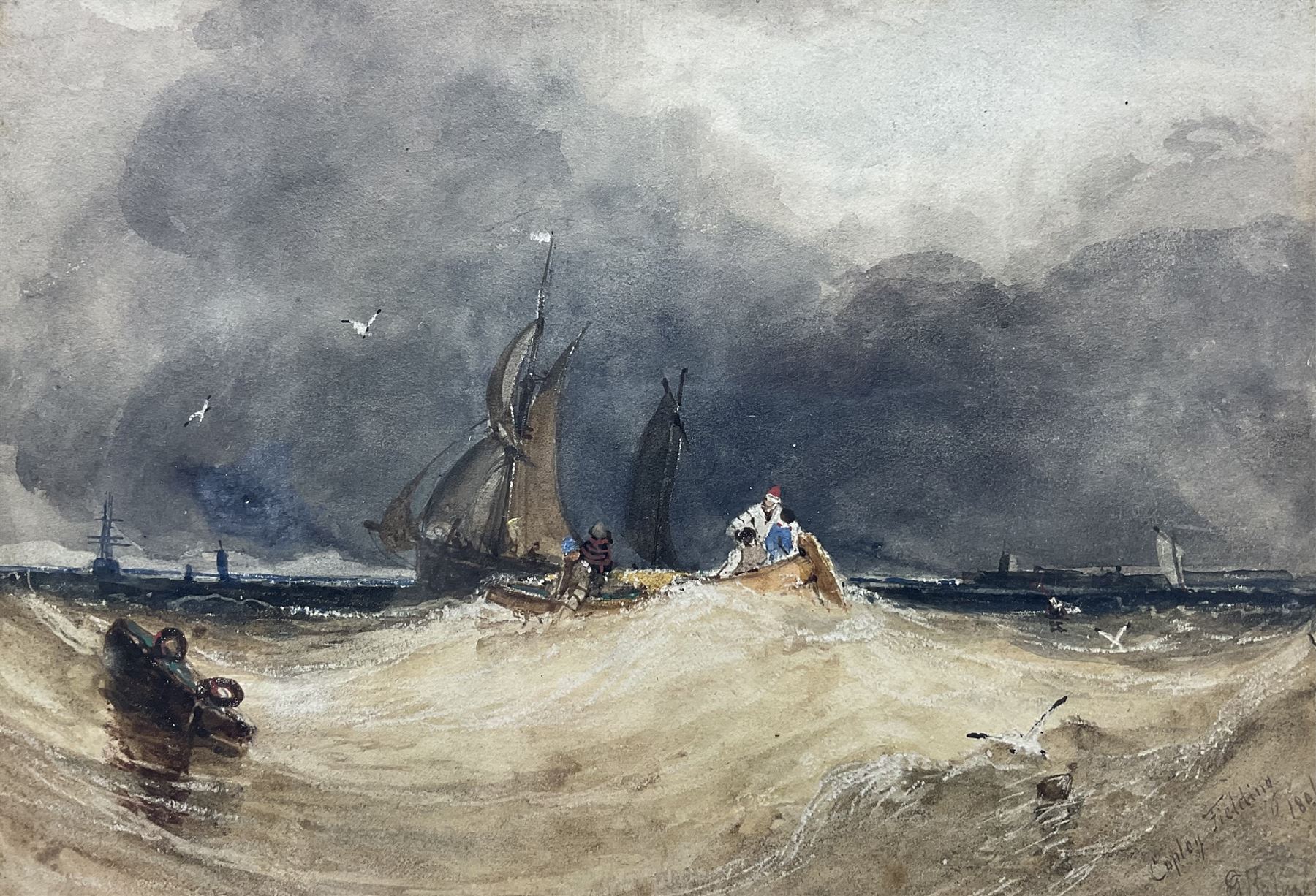 Anthony Vandyke Copley Fielding (British 1787-1855): Shipping in Rough Seas, watercolour heightened with white signed and dated 1806, 15cm x 22cm 