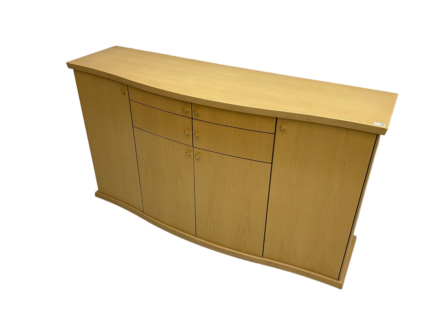Skovby - light oak sideboard, serpentine top, four drawers over double cupboard flanked by two single cupboards