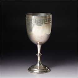 Victorian silver goblet engraved with a key pattern border H19cm London 1870 Maker Charles Boyton