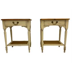 Laura Ashley -  pair of pine and cream finish single drawer bedside tables