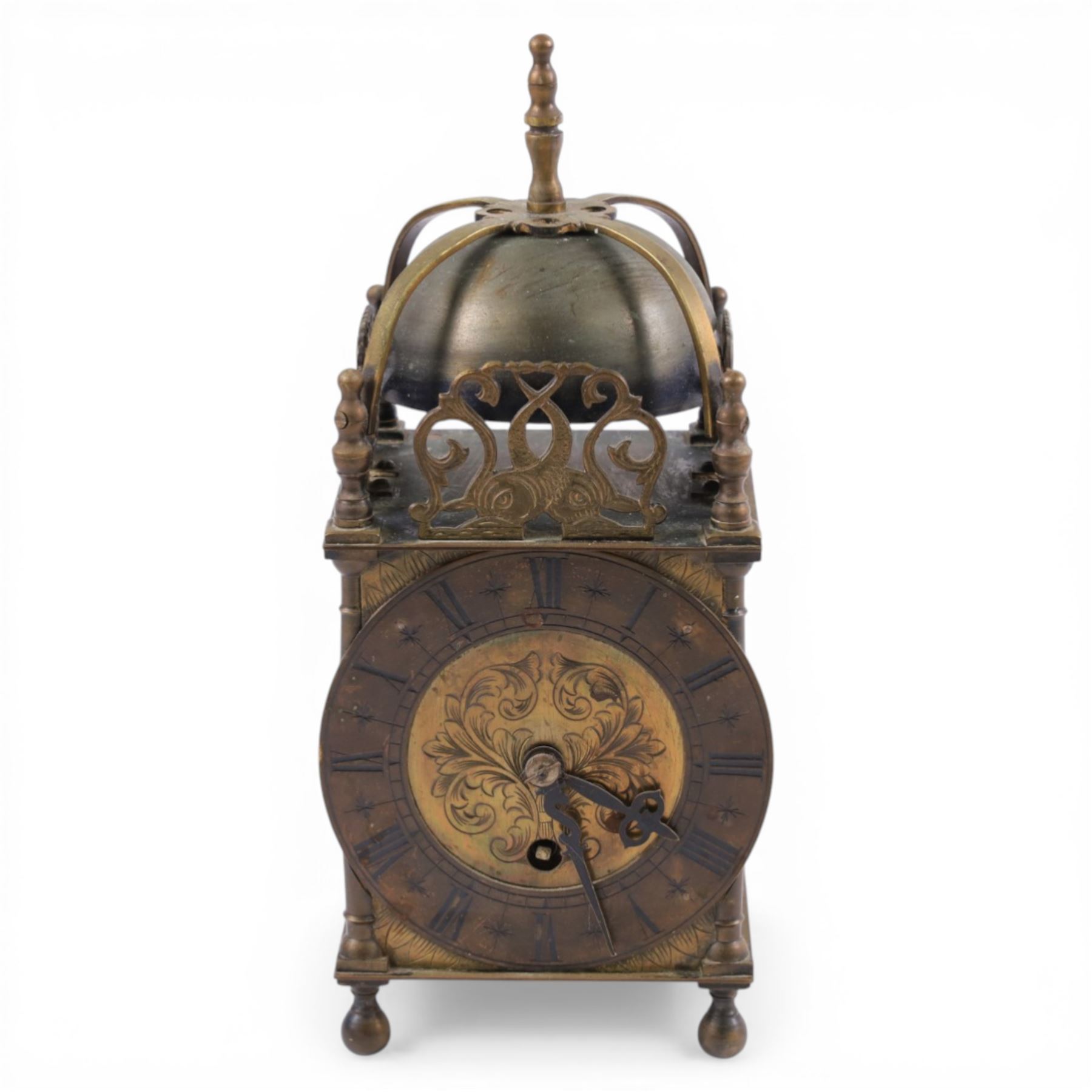 20th century brass lantern clock, the mechanism marked Empire, with key, H26cm