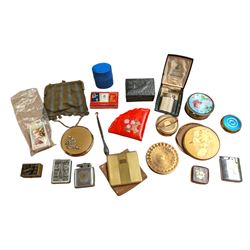 Collection of compact mirrors, including Stratton and Vanity Fair example, Ronson lighters, and other collectables 