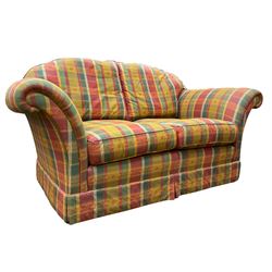 Traditional shaped two seat sofa, upholstered in tartan patterned fabric