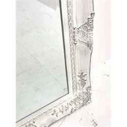 *Rectangular ornate framed mirror, distressed white paint finish, bevelled plate, 75cm x 95cm