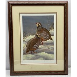 Robert E Fuller (British 1972-): Red Legged Partridges in Snow, limited edition colour print signed and numbered 15/850 in pencil 30cm x 22cm