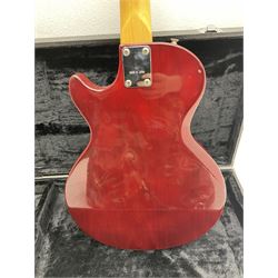 Gibson Marauder style six-string electric guitar with cherry coloured body, marked made in Japan L101cm; in locking hard carry case