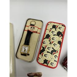 Onyx chess set, W21cm, Mickey Mouse watch in tin, Corgi Rolls Royce Corniche model, Aston Martin model and an onyx dolphin figure 