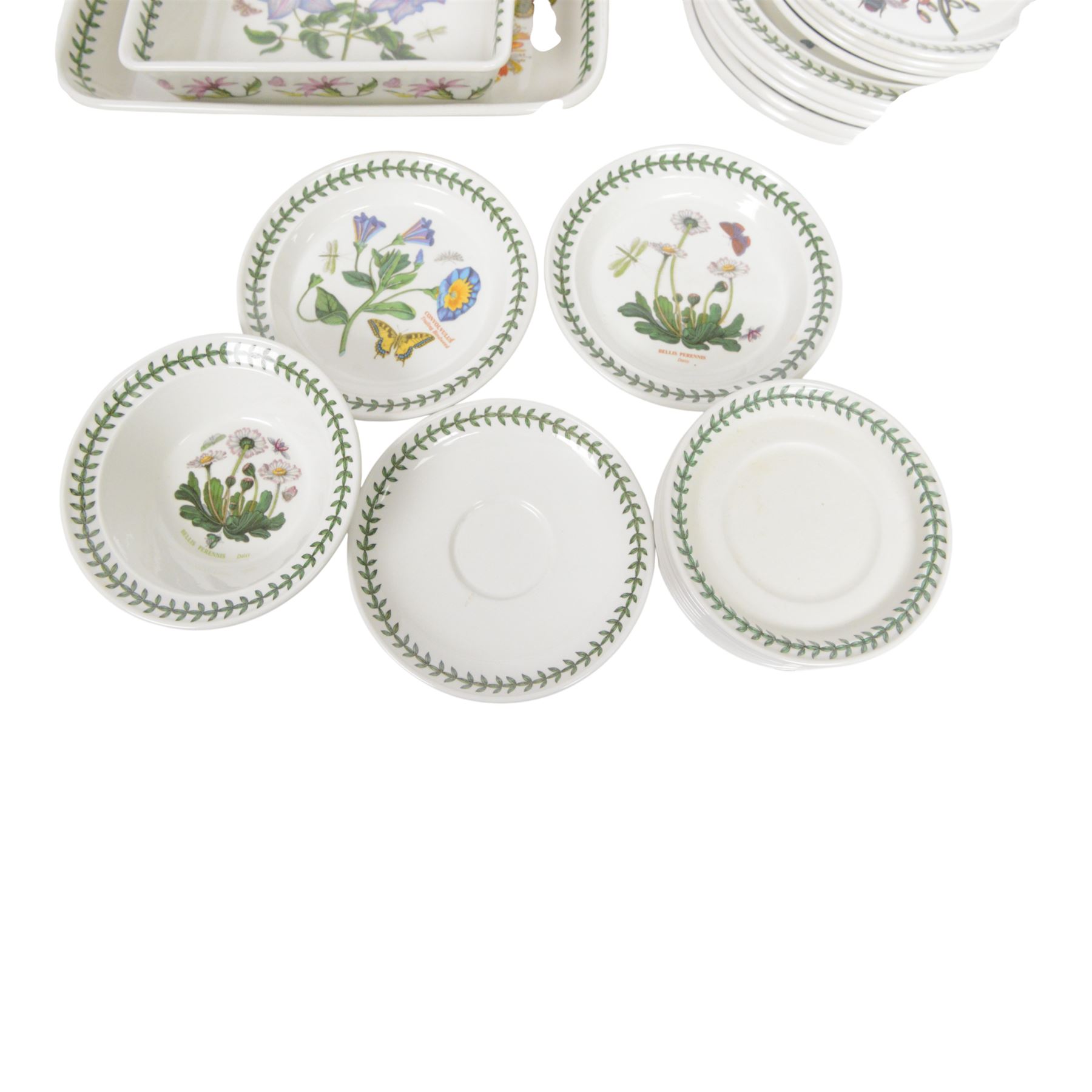 Collection of Portmeirion The Botanic Garden pattern, including five dinner plates, four side dishes, vases, planters etc 