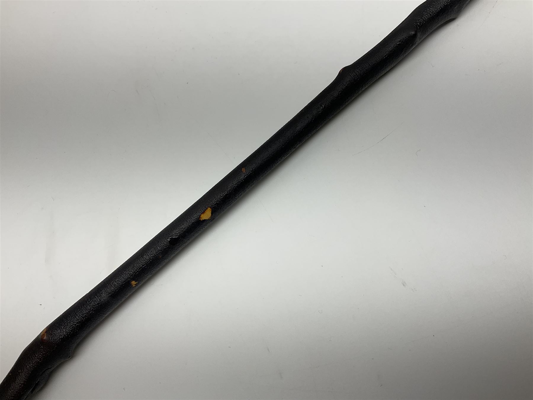 Victorian trap/coaching whip, principally in blackened thorn wood, with a silver cap engraved 'Marmaduke Furness Esquire Nov 1st 1904', hallmarked London 1900, makers mark AC, L173cm 