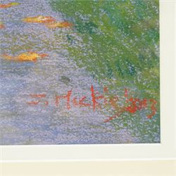 John Mackie (Scottish 1953-): A Spring Walk by the Riverside, pastel signed and dated 2013, 58cm x 79cm