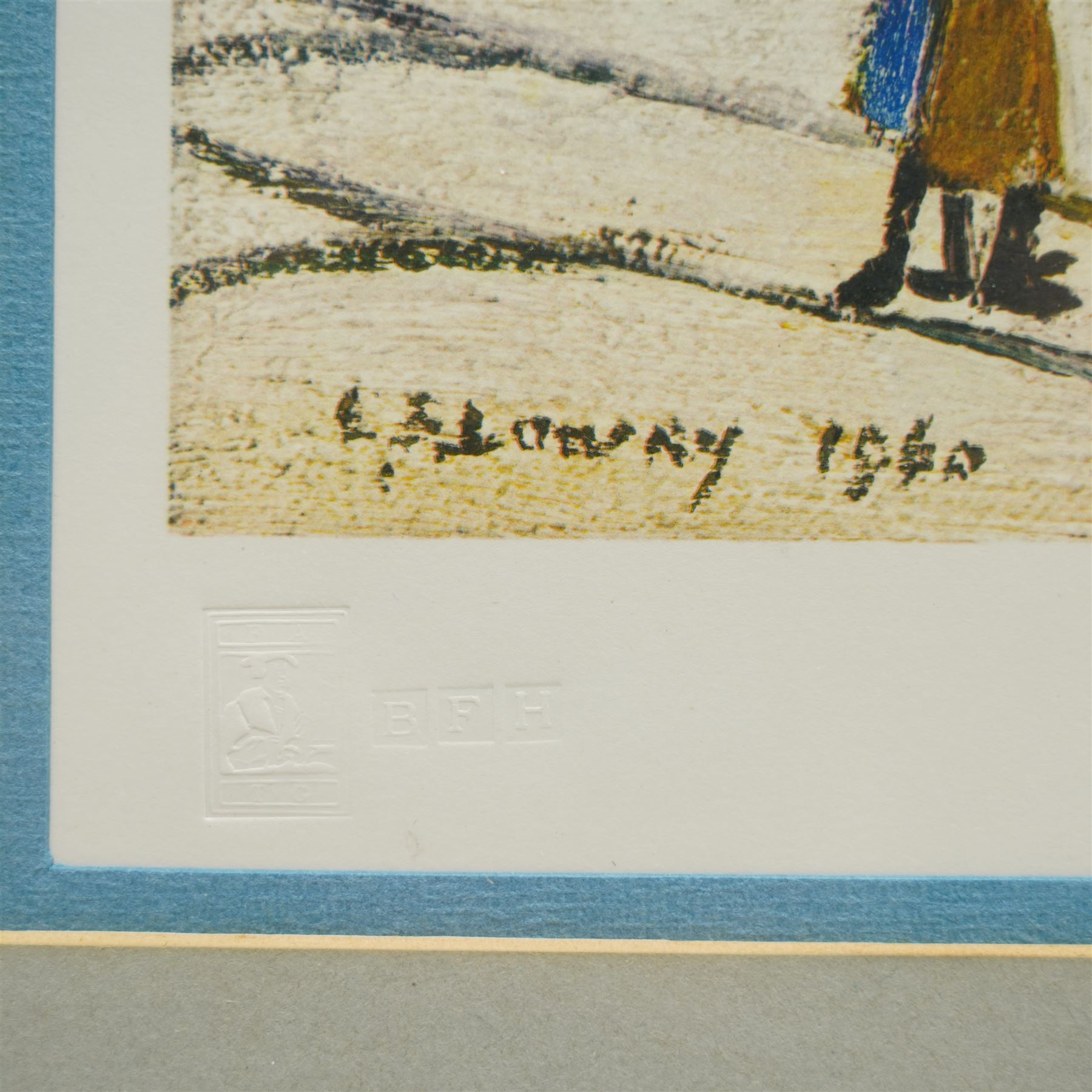 Laurence Stephen Lowry RBA RA (Northern British 1887-1976): 'Ferry Boats', limited edition offset lithograph in colours signed in pencil with Fine Art Trade Guild blindstamp, pub. Venture Prints Ltd., Bristol 1972, from the edition of 500, 34cm x 42cm 