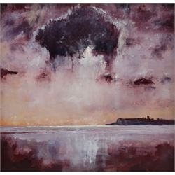 British Contemporary: Storm Clouds over Scarborough North Bay, oil on board unsigned 50cm x 50cm
