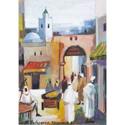 Mohamed Belajouza (Tunisian 20th Century): Streets of Sousse, set of three gouaches signed, max 18cm x 13cm (3)