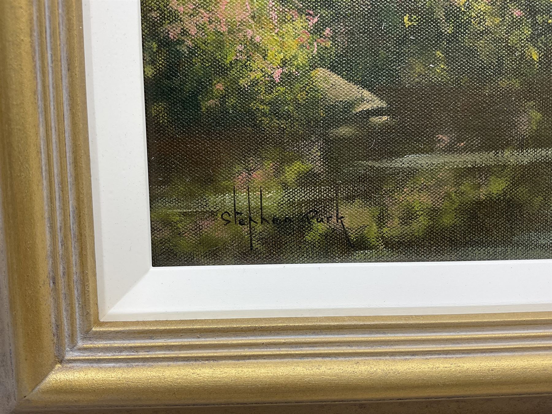 Stephen Park (British 1962-): Salisbury Cathedral from the River, oil on canvas signed 45cm x 60cm