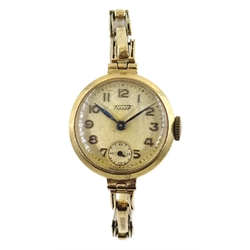  Tissot 9ct gold ladies manual wind bracelet wristwatch, Birmingham 1955, on gold expanding bracelet stamped 9 375  