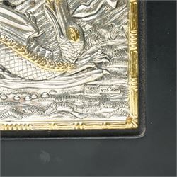 Ciarte - Copy of a silver mounted Byzantine icon of St George, 925 standard 15cm x 10cm, and three smaller silver icons (4)