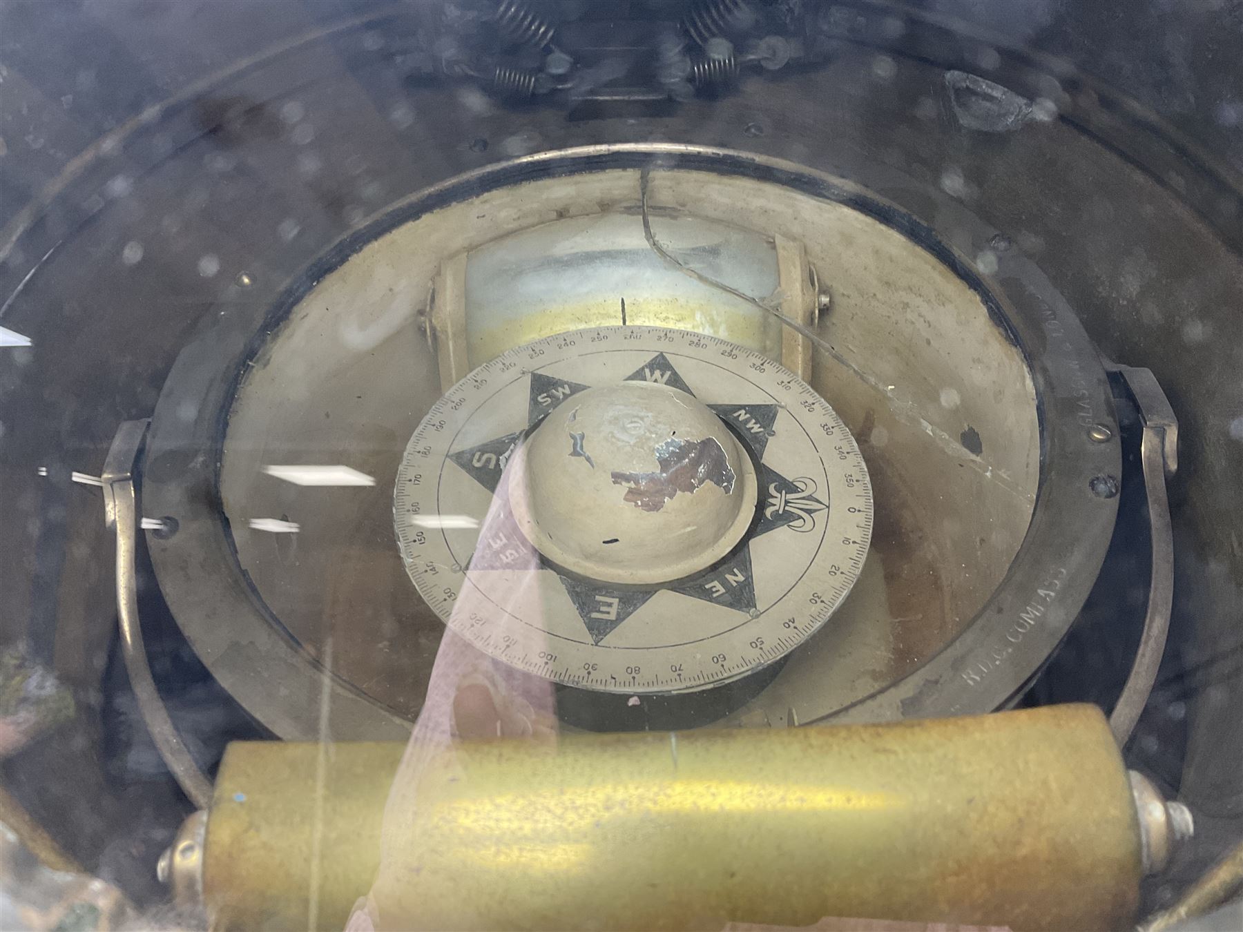 Early 20th century binnacle, with hood, gimballed compass and iron correctors, with brass plaque to the front marked 'The Dobbie McInnes patent Standard compass' 
