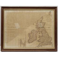 John Stockdale (British 1749-1814): 'Great Britain and Ireland with ye Judges Circuits', engraved map with triangular distance chart titled 'Distances of the Cities & Shire Towns in England & Wales' pub. 1805, 37cm x 48cm