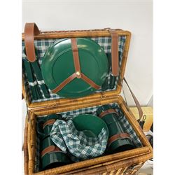 Canon Powershot A480 digital camera, in box, together with a Panasonic SDR-H86 digital video camera, Doro 5030 mobile phone, pair of Jessops Field Binoculars, two Weetabix diecast model cars, wicker picnic basket with plastic picnic ware and a collection of vinyl records