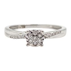 9ct white gold diamond cluster ring, wit