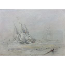 William John Leathem (British 1815-1857): 'A Frigate Beating to Windward', watercolour and pencil heightened with white signed, titled and dated 1844, 20cm x 28cm 