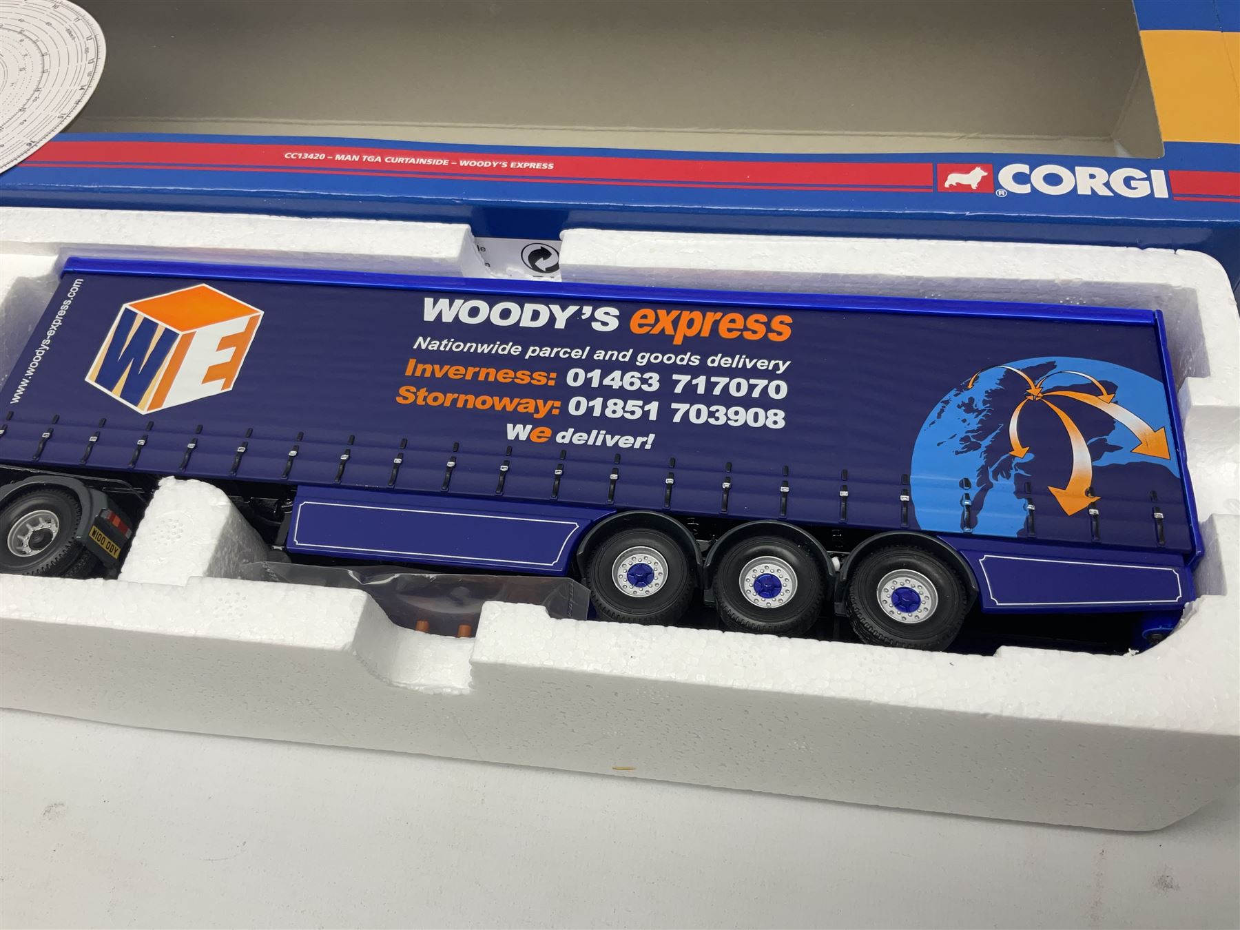 Corgi - three limited edition Hauliers of Renown lorries; CC13231 DAF XF Curtainside James Irlam & Sons Ltd; CC13420 MAN TGA Curtainside Woody's Express; and CC13603 DAF CF Curtainside Tyson H. H. Burridge Ltd; all boxed (3)