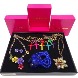  Butler & Wilson gilt cross bracelet, two flower necklaces, pair of earrings and flower bracelet, boxed  