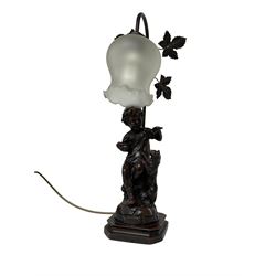 Figural lamp with frilled glass shade, H56cm