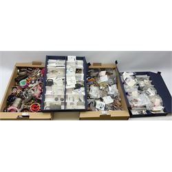 Quantity of costume jewellery including bracelets, bangles, necklaces, earrings, some housed in blue storage cases etc, in two boxes