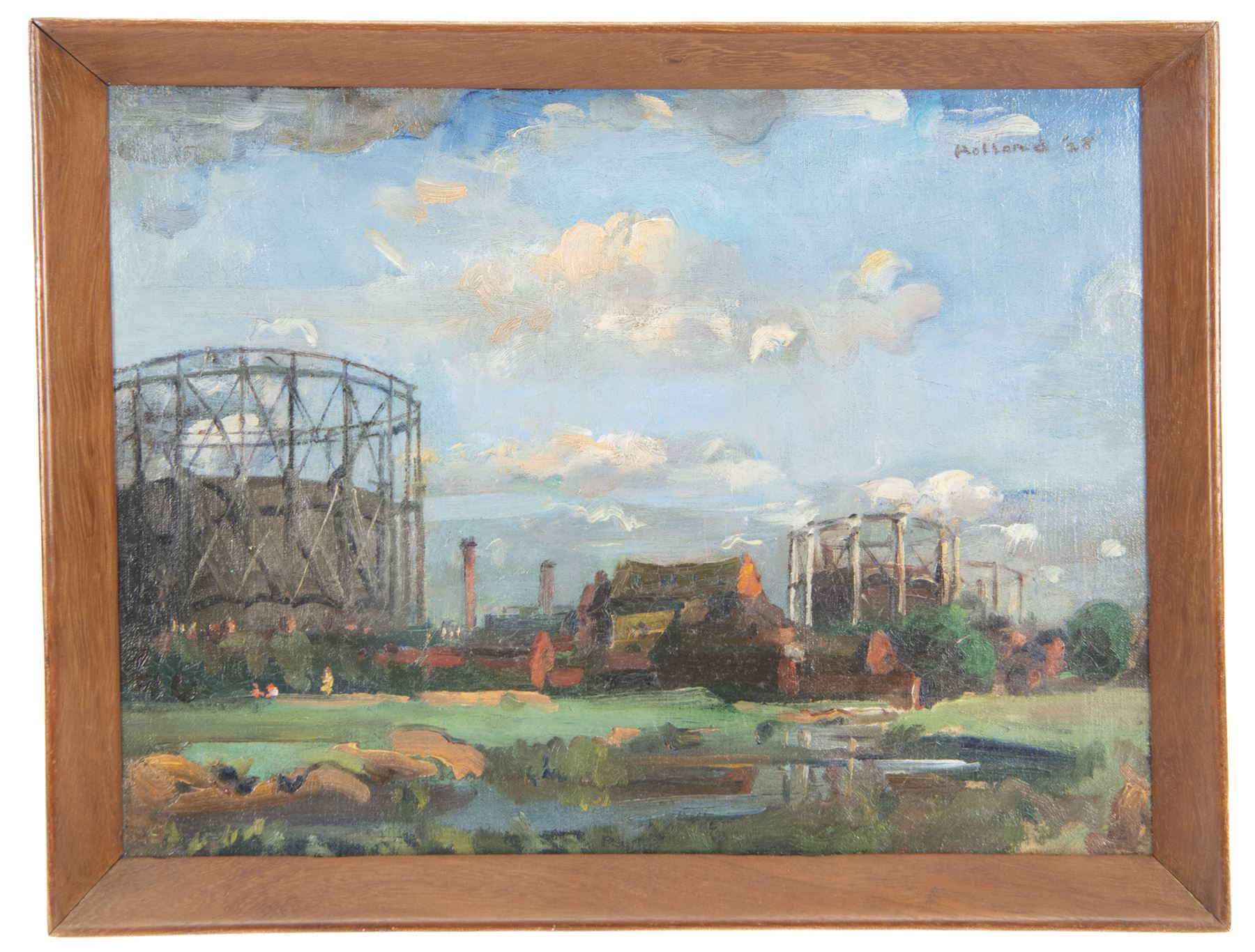 George Herbert Buckingham Holland (British 1901-1987): Industrial Scene - Northampton Power Station, oil on canvas signed and dated '28, 30cm x 40cm