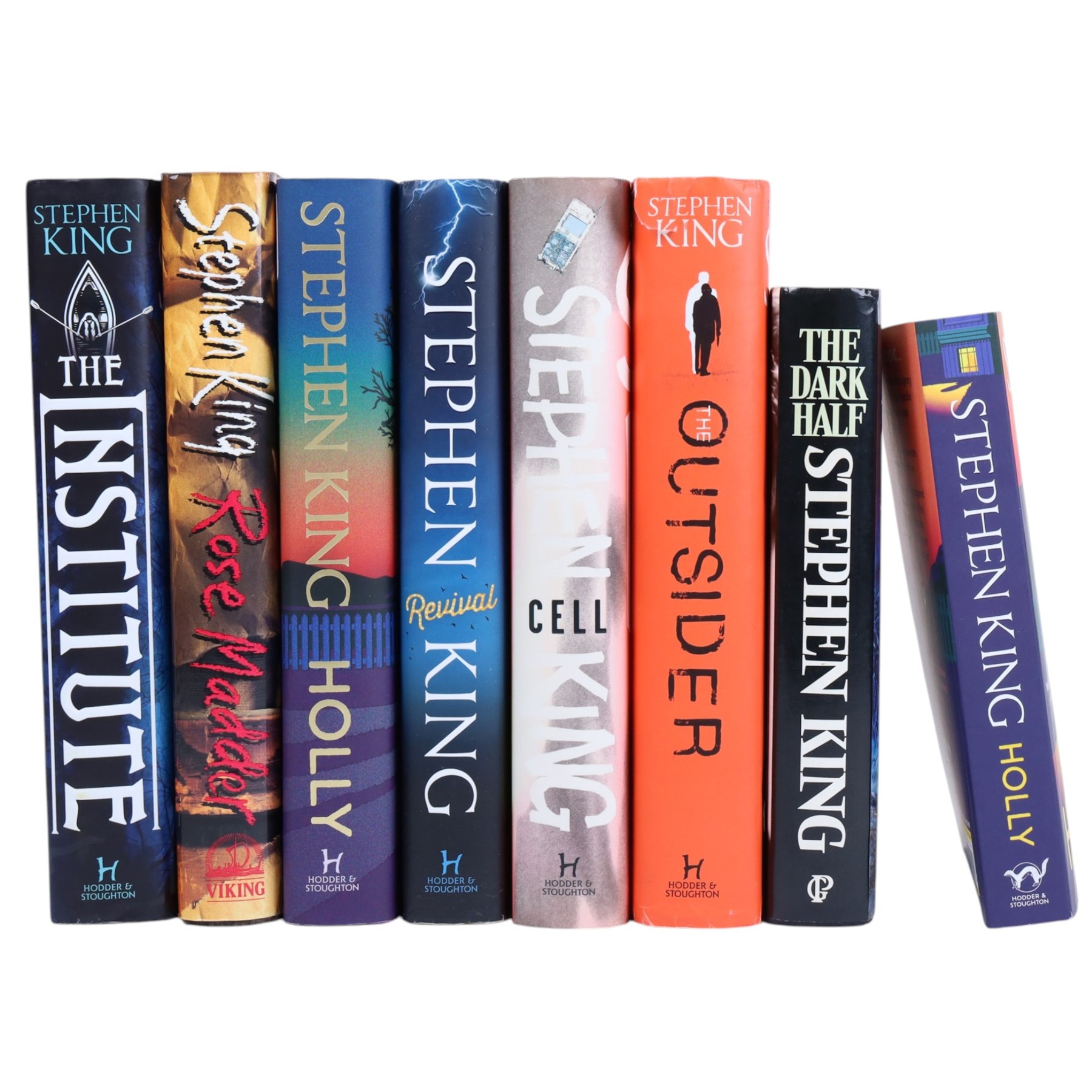 Eight Stephen King novels, to include 1995 first United States edition 'Rose Madder' hardback, collectors edition 'Holly' hardback, and four other first editions
