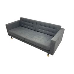 Large two seat sofa, upholstered in buttoned charcoal grey fabric 