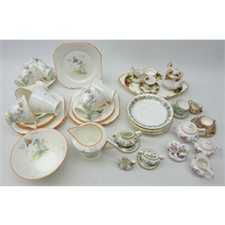 Shelley Art Deco part teaware comprising six tea cups and saucers, six tea plates, sugar bowl and milk jug, 'Rd 756533', various miniature teaware items including Royal Albert 'Old Country Roses' miniature teapot and other similar items  