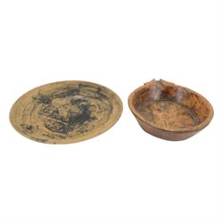 19th century carved bowl, together with a wooden tray, bowl D33cm