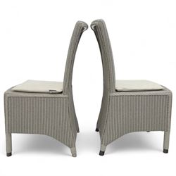 Neptune – Sheldrake limed oak extendable dining table and eight Havan loom chairs, the oval top in limed oak finish with four additional leaves extending the table to seat up to ten (Extends to cm), raised on turned legs with two additional centre supports, the matching Havan loom chairs finished in grey with cream upholstered seat covers (H 95cm, W 47cm, D 55cm)