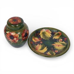 Moorcroft Anemone pattern ginger jar, together with Leave and Berry pattern plate, both wi...