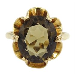 9ct gold oval smokey quartz ring , hallmarked