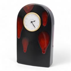 Poole Pottery Galaxy mantle clock, H23cm, together with two Galaxy pattern vases and a salt cellar (4)