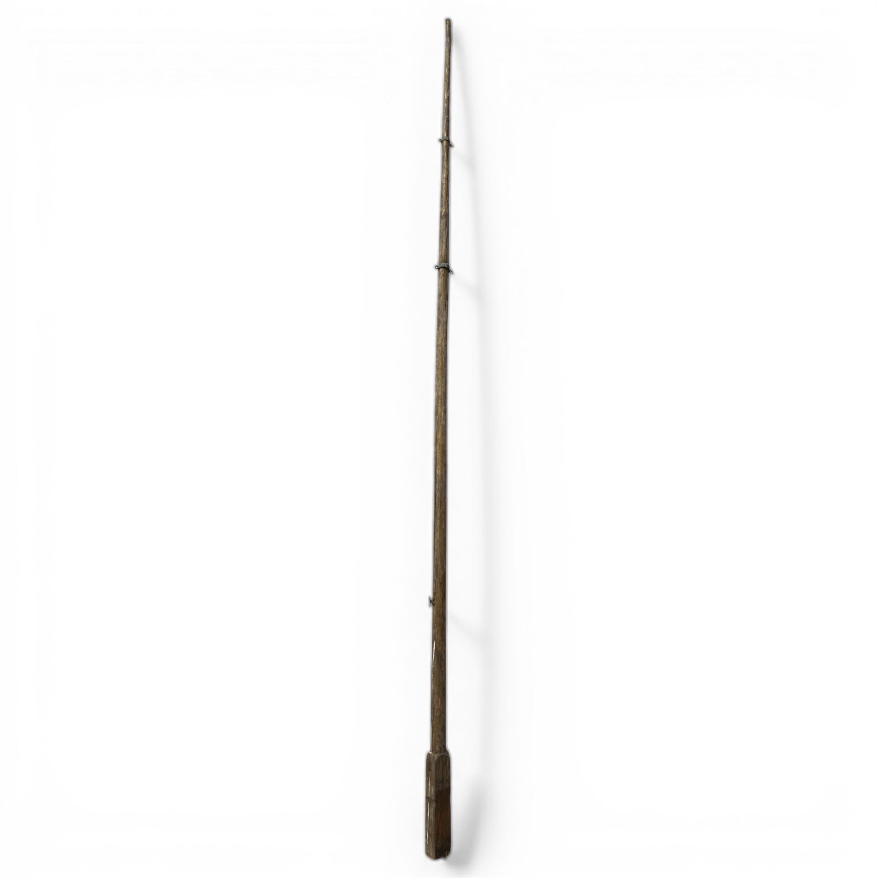 19 foot tall wooden ships mast with metal fittings