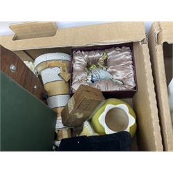 Foley Broadway pattern tea service for six, glassware, clocks, ceramics, barometer etc in four boxes