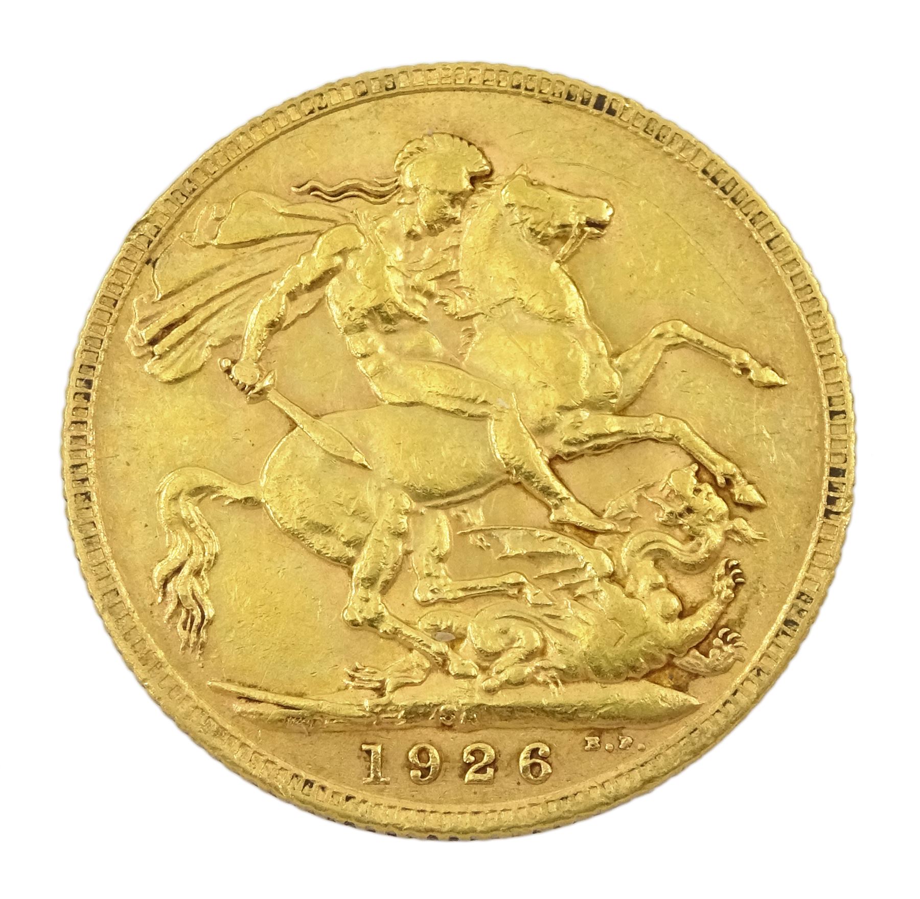 King George V 1926 gold full sovereign coin, Pretoria mint, housed in a red case