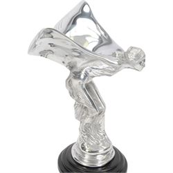 Reproduction Rolls Royce Sprit of Ecstasy car mascot, on circular black plinth, H35cm 